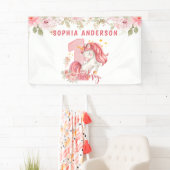 ユニコーンの1歳の誕生日 ピンクの小さな女の子 横断幕 (インサイチュ)