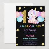 ユニコーンの1歳誕生日パーティー招待状 招待状 (正面/裏面)