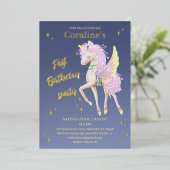 ユニコーンの1歳誕生日招待状 箔招待状 (立ち正面)