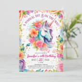ユニコーンの10歳の誕生日 フラワーレインボーと星 招待状 (スタンド正面)