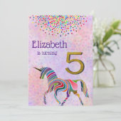 ユニコーンの5歳誕生日招待状 グリッターコンフェッティ 招待状 (スタンド正面)