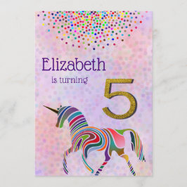 ユニコーンの5歳誕生日招待状 グリッターコンフェッティ 招待状