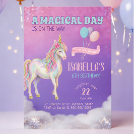 ユニコーンの6歳の誕生日パーティーの招待状 招待状
