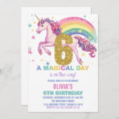 ユニコーンの6歳誕生日招待状 招待状 (正面/裏面)