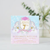 ユニコーンの7歳の誕生日パーティーの招待状 招待状 (スタンド正面)