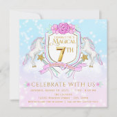 ユニコーンの7歳の誕生日パーティーの招待状 招待状 (正面)