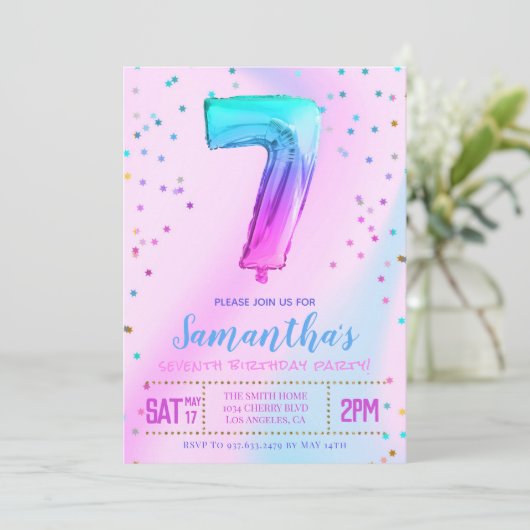 ユニコーンの7歳誕生日パーティー招待状 招待状 (スタンド正面)