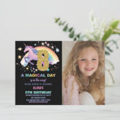 ユニコーンの8歳の誕生日パーティー招待状（写真付き） 招待状 (スタンド正面)