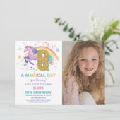 ユニコーンの8歳誕生日招待状（写真付き） 招待状 (スタンド正面)