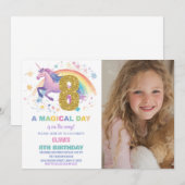 ユニコーンの8歳誕生日招待状（写真付き） 招待状 (正面/裏面)