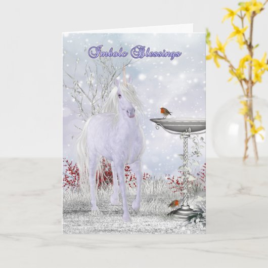 ユニコーンのImbolcの恵みの挨拶状 カード (黄色い花)