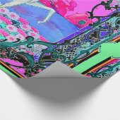 ユニコーンのSharles著ティール(緑がかった色)ピンクのTapistryのギフト ラッピングペーパー (角)