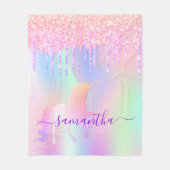 ユニコーンはピンクのホログラフィックガールをドリップ フリースブランケット (正面)