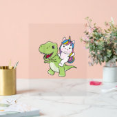 ユニコーンはユニコーンとトレックスかわいい恐竜に乗る アクリルサイン (ウェディング)
