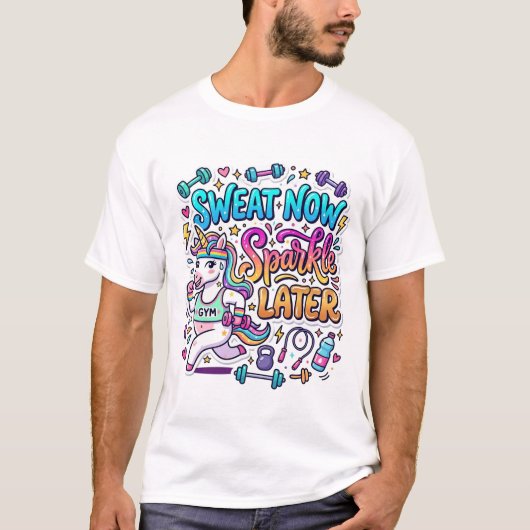 ユニコーンは今汗をかき後に輝く ギフトアイデア ベクターD Tシャツ (正面)