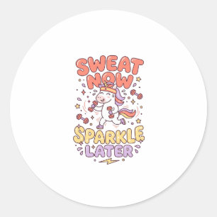 ユニコーンは今汗をかき後に輝く プリントレディ Zazzle ラウンドシール