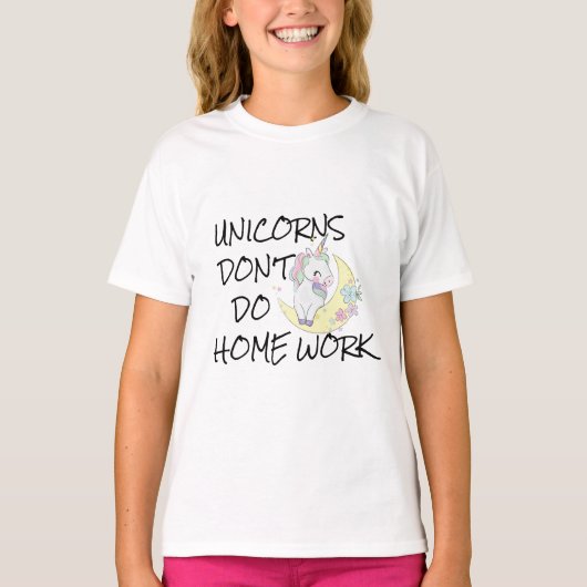 ユニコーンは宿題をしません - 可愛いキッズTシャツ Tシャツ (正面)
