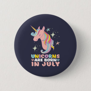 ユニコーンは7月のかわいい誕生日の女の子で生まれます 缶バッジ