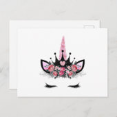 ユニコーンまつ毛、水彩花、グリッター角 ポストカード (正面/裏面)