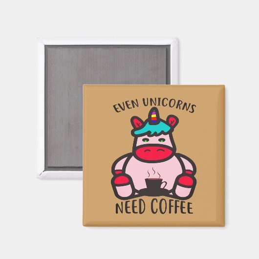 ユニコーンもコーヒーピンクおもしろいのユニコーンが必要 マグネット (正面/裏面)