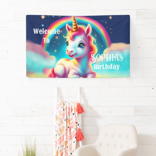 ユニコーンようこそ誕生日バナーパーティー標識 横断幕 (インサイチュ)