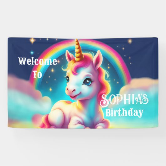 ユニコーンようこそ誕生日バナーパーティー標識 横断幕 (横)