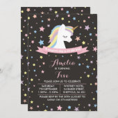 ユニコーンをテーマにした誕生日パーティーの招待状 招待状 (正面/裏面)