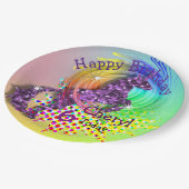 ユニコーンをテーマにした魔法の虹のパーティー ペーパープレート (アングル)