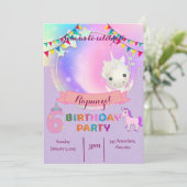 ユニコーンをテーマにした6th誕生日パーティーの招待状 招待状 (スタンド正面)