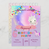 ユニコーンをテーマにした6th誕生日パーティーの招待状 招待状 (正面/裏面)
