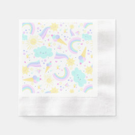 ユニコーンを持つ誕生日の紙ナプキンおもしろい。 縁ありカクテルナプキン