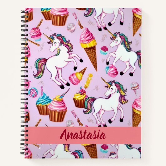 ユニコーンアイスクリームコーンパターン ノートブック (正面)