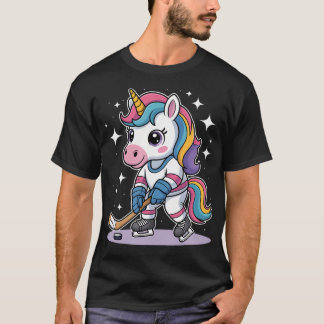ユニコーンアイスホッケーキュートな面白い女の子の冬 Tシャツ