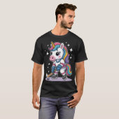 ユニコーンアイスホッケーキュートな面白い女の子の冬 Tシャツ (正面フル)