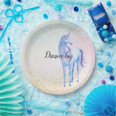 ユニコーンアクアピンクイエロー絞り染め金ゴールド紙吹雪 ペーパープレート (パーティー)