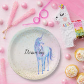 ユニコーンアクアピンクイエロー絞り染め金ゴールド紙吹雪 ペーパープレート (パーティー)