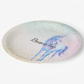 ユニコーンアクアピンクイエロー絞り染め金ゴールド紙吹雪 ペーパープレート (アングル)