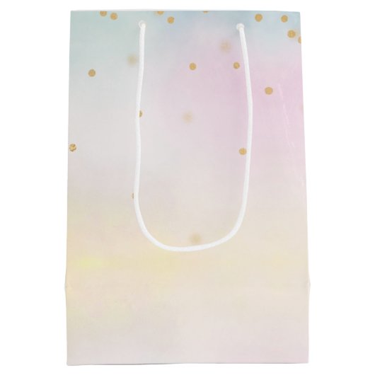 ユニコーンアクアピンクイエロー絞り染め金ゴールド紙吹雪 ミディアムペーパーバッグ (裏面)