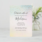 ユニコーンアクアピンクイエロー絞り染め金ゴールド紙吹雪 招待状 (スタンド正面)