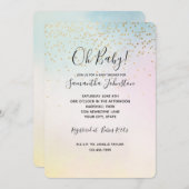 ユニコーンアクアピンクイエロー絞り染め金ゴールド紙吹雪 招待状 (正面/裏面)