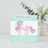 ユニコーンアクアピンク誕生日パーティーの招待状 招待状 (スタンド正面)