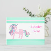 ユニコーンアクアピンク誕生日パーティーの招待状 招待状 (スタンド正面)