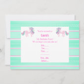 ユニコーンアクアピンク誕生日パーティーの招待状 招待状 (裏面)