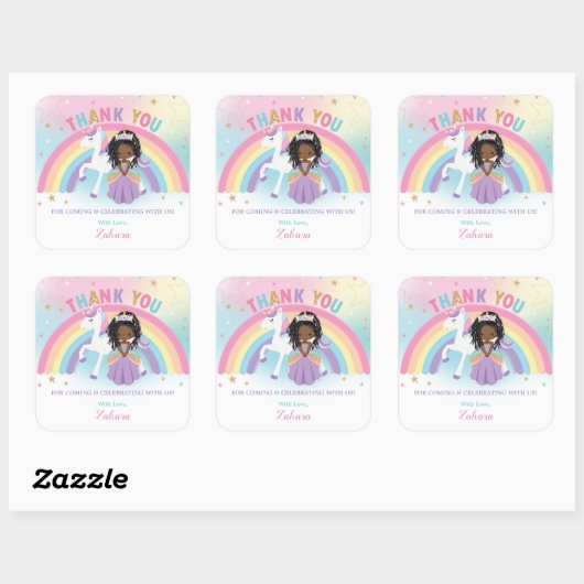 ユニコーンアフリカプリンセス誕生日ありがとうございました スクエアシール (シート)