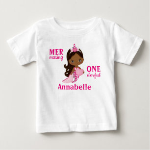 ユニコーンアフリカ系アメリカ人マーメイドガールTシャツ ベビーTシャツ