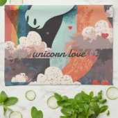 ユニコーンアンダーレインボー&インハート キッチンタオル (折り畳み)