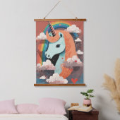 ユニコーンアンダーレインボー&インハート 吊り下げ型タペストリー (寝室)