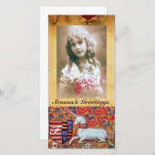 ユニコーンアンティーク茶色パーチメントモノグラム シーズンカード (正面/裏面)