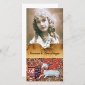 ユニコーンアンティーク茶色フローラパーチメントモノグラム シーズンカード (正面/裏面)