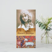 ユニコーンアンティーク茶色フローラパーチメントモノグラム シーズンカード (スタンド正面)